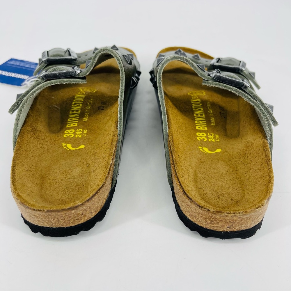 🔥RARE Birkenstock Arizona Stud Rivet Sandal 38 Olive Khaki Green PunkRock Unisex - Picture 9 of 12